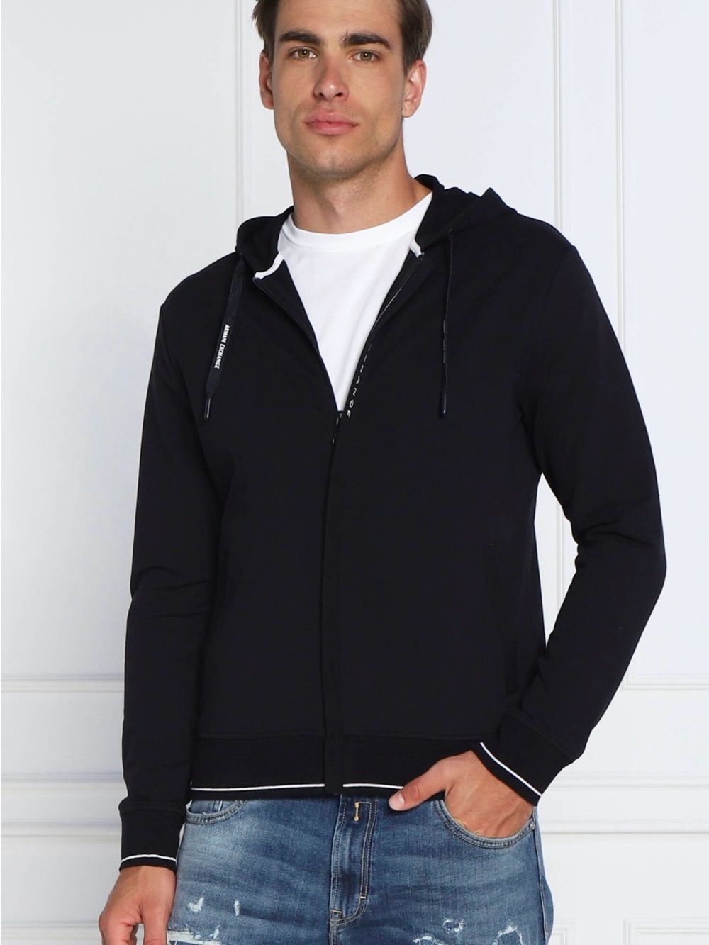 Armani Exchange Men's Black Hooded Zip Sweater